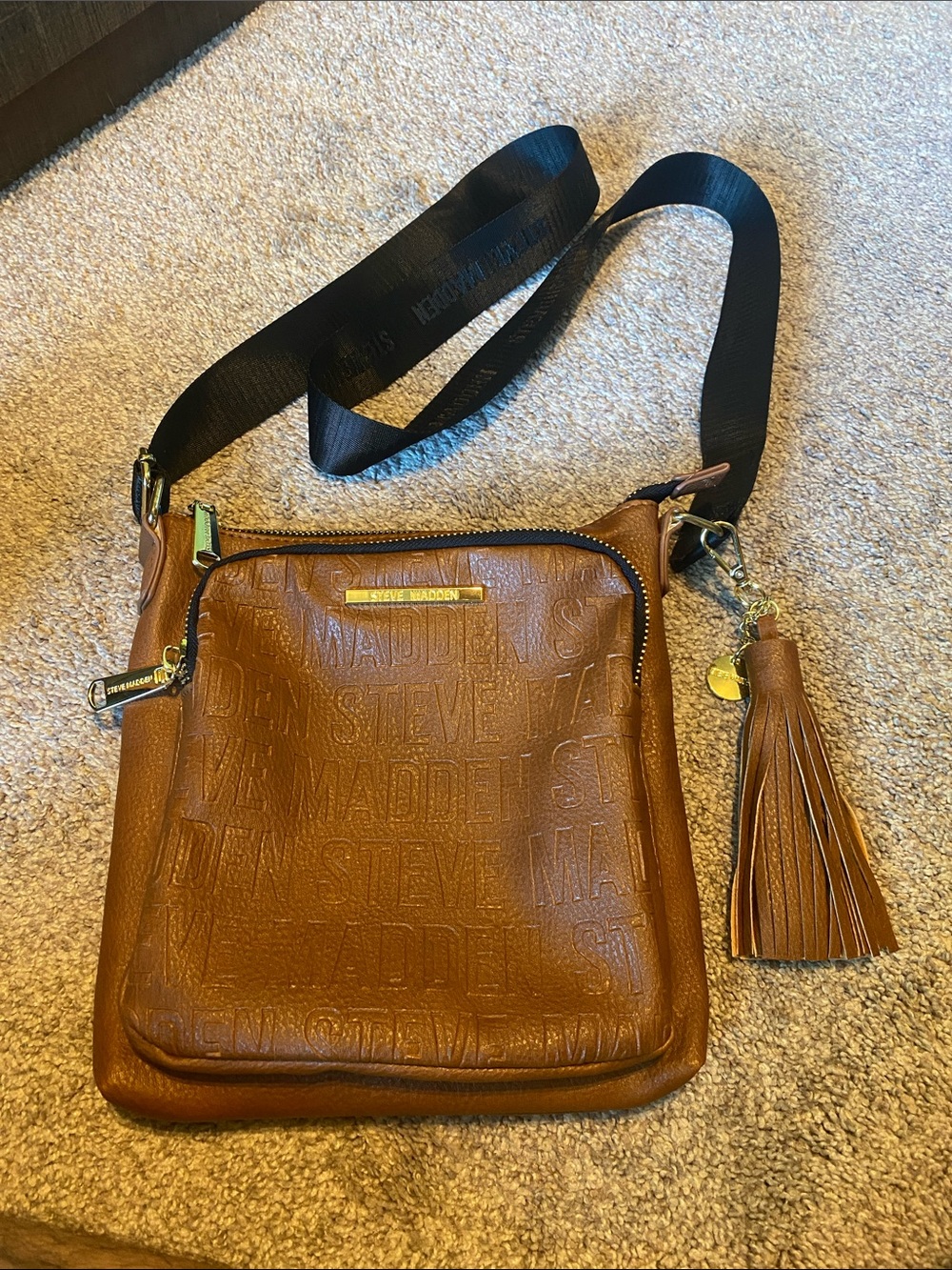 New Steve Madden Brown Leather Crossbody Bag with Tassel